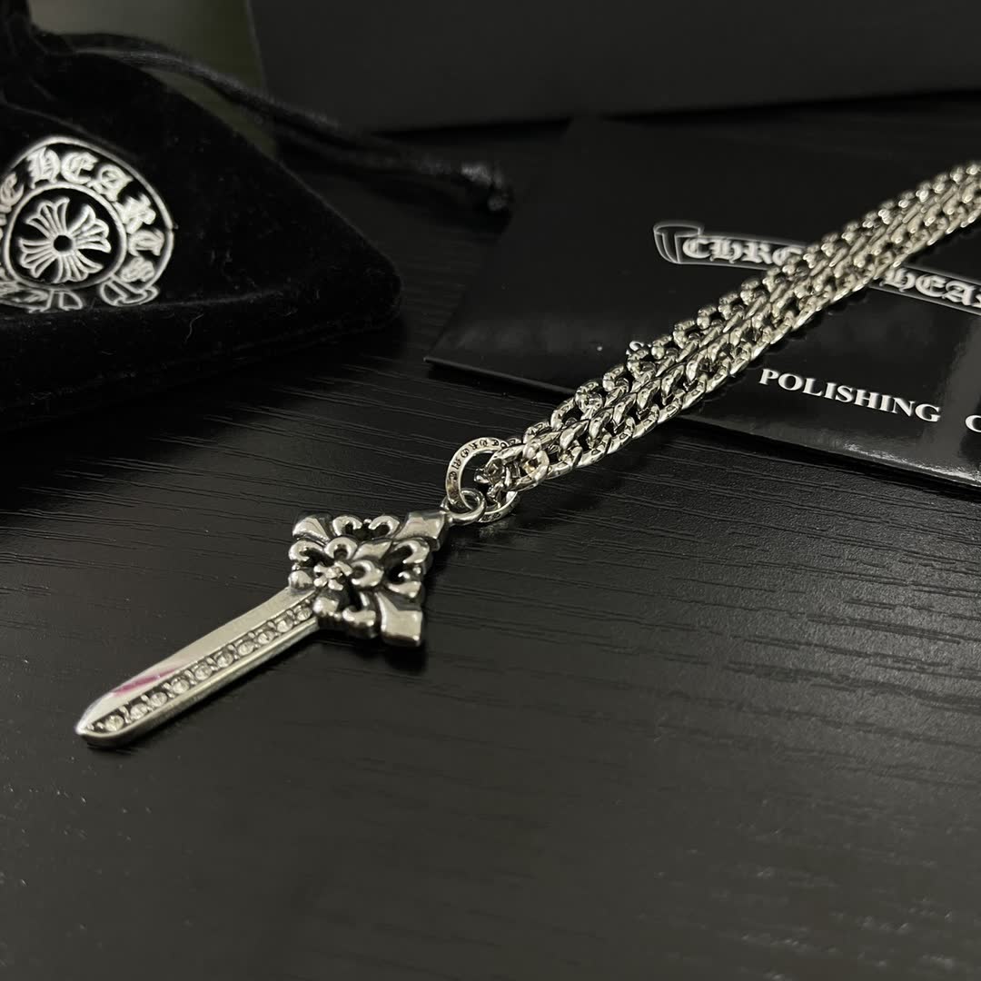 Chrome Hearts Silver Cross Pendant Necklace